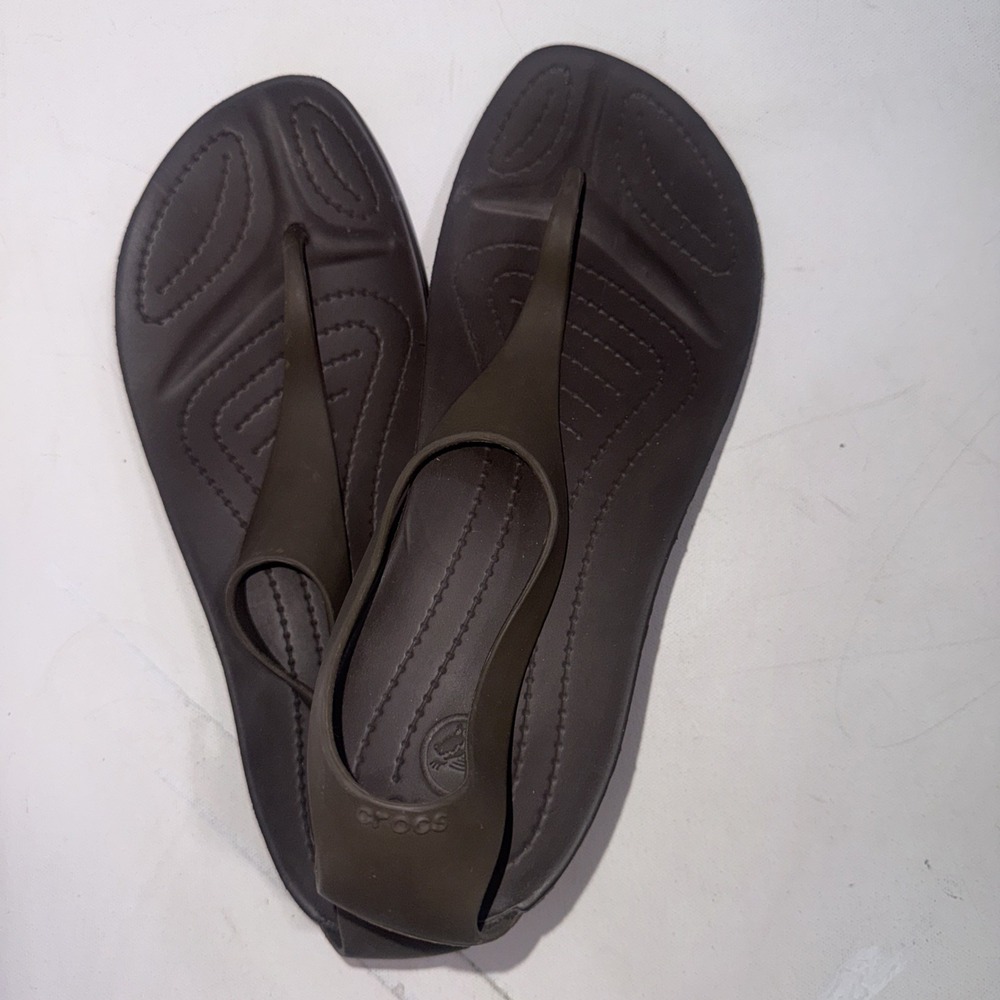 Crocs Sexi Flip Flops Serena Comfort T-Strap Thong Slip-On Sandals Espresso W10